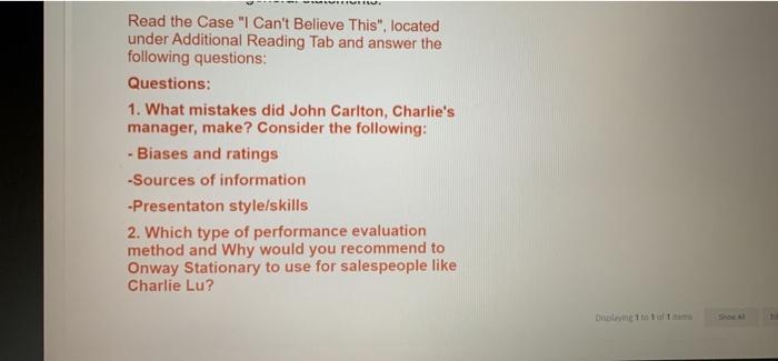 Read The Case I Can T Believe This Located Under Additional Reading Tab And Answer The Following Questions Questions 1