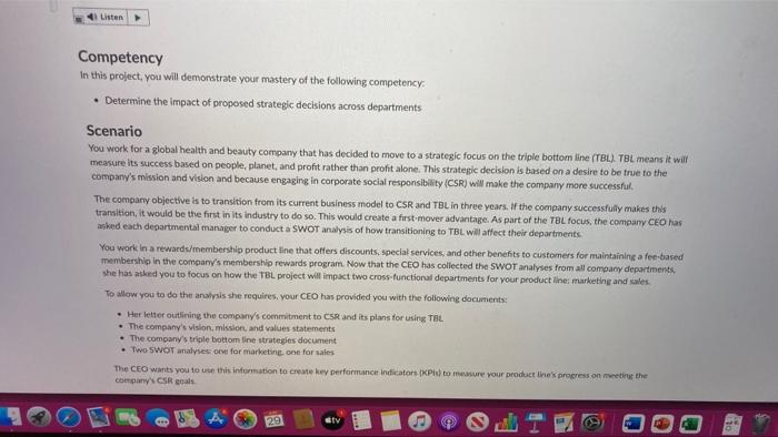 Listen Competency In This Project You Will Demonstrate Your Mastery Of The Following Competency Determine The Impact 1