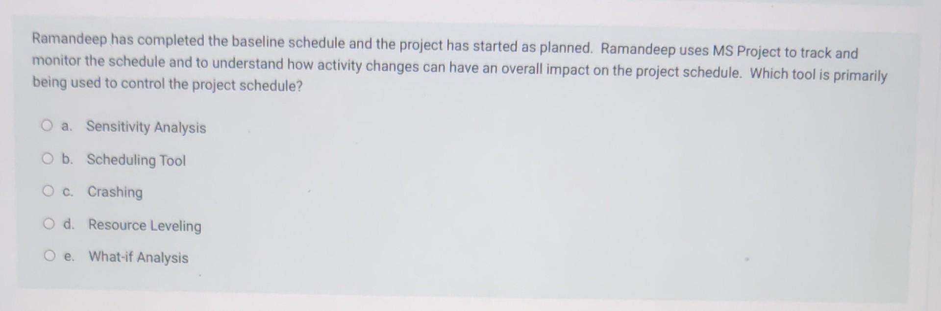 Ramandeep Has Completed The Baseline Schedule And The Project Has Started As Planned Ramandeep Uses Ms Project To Track 1