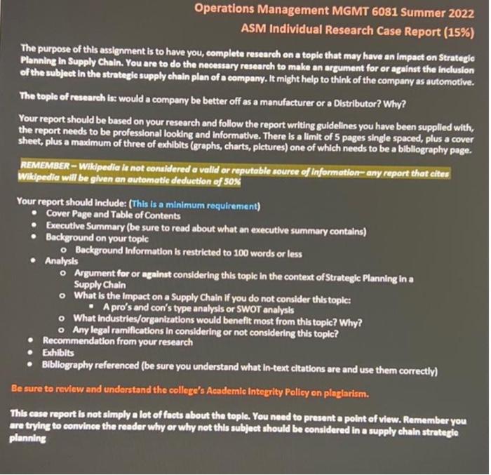 Operations Management Mgmt 6081 Summer 2022 Asm Individual Research Case Report 15 The Purpose Of This Assignment Is 1