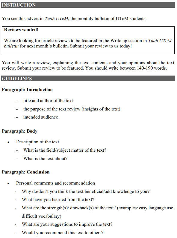 Instruction You See This Advert In Tuah Utem The Monthly Bulletin Of Utem Students Reviews Wanted We Are Looking For 1