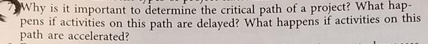 Why Is It Important To Determine The Critical Path Of A Project What Hap Pens If Activities On This Path Are Delayed 1