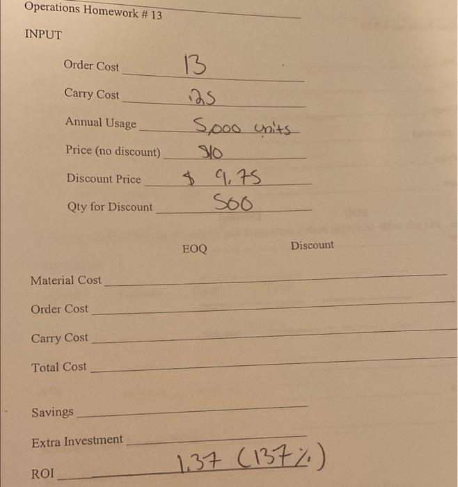 Material Cost Order Cost Carry Cost Total Cost And Savings Extra Inventment 4