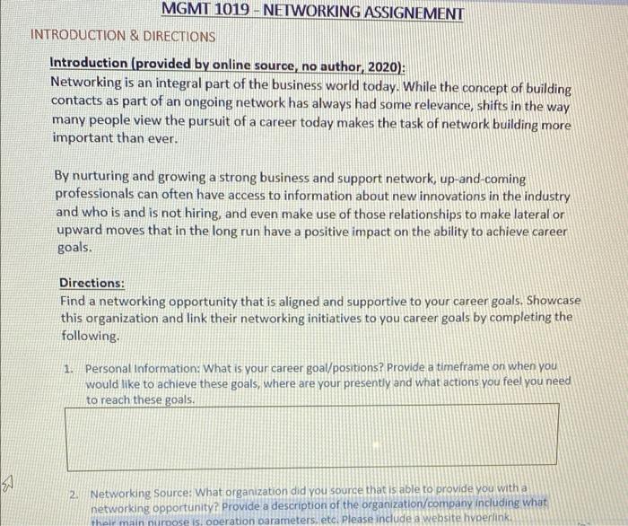 E Mgmt 1019 Networking Assignement Introduction Directions Introduction Provided By Online Source No Author 2020 1