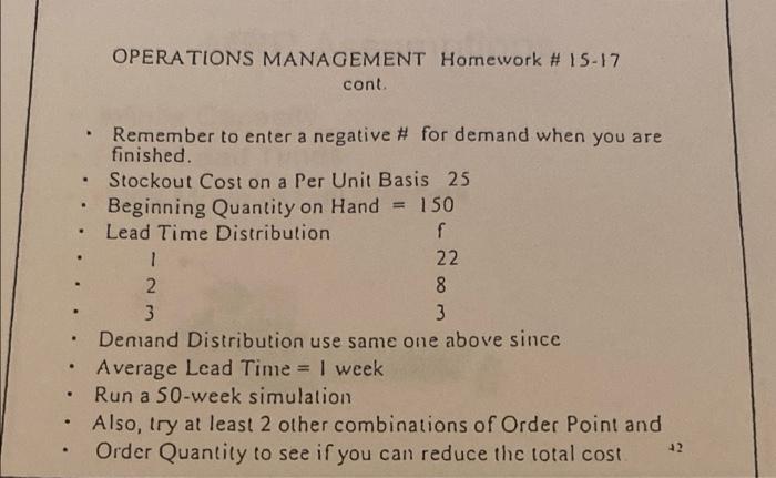 Operations Management Homework 15 17 Homework Problem So Week Simulation Order Cost 28 Annual Usage 5 000 U 4