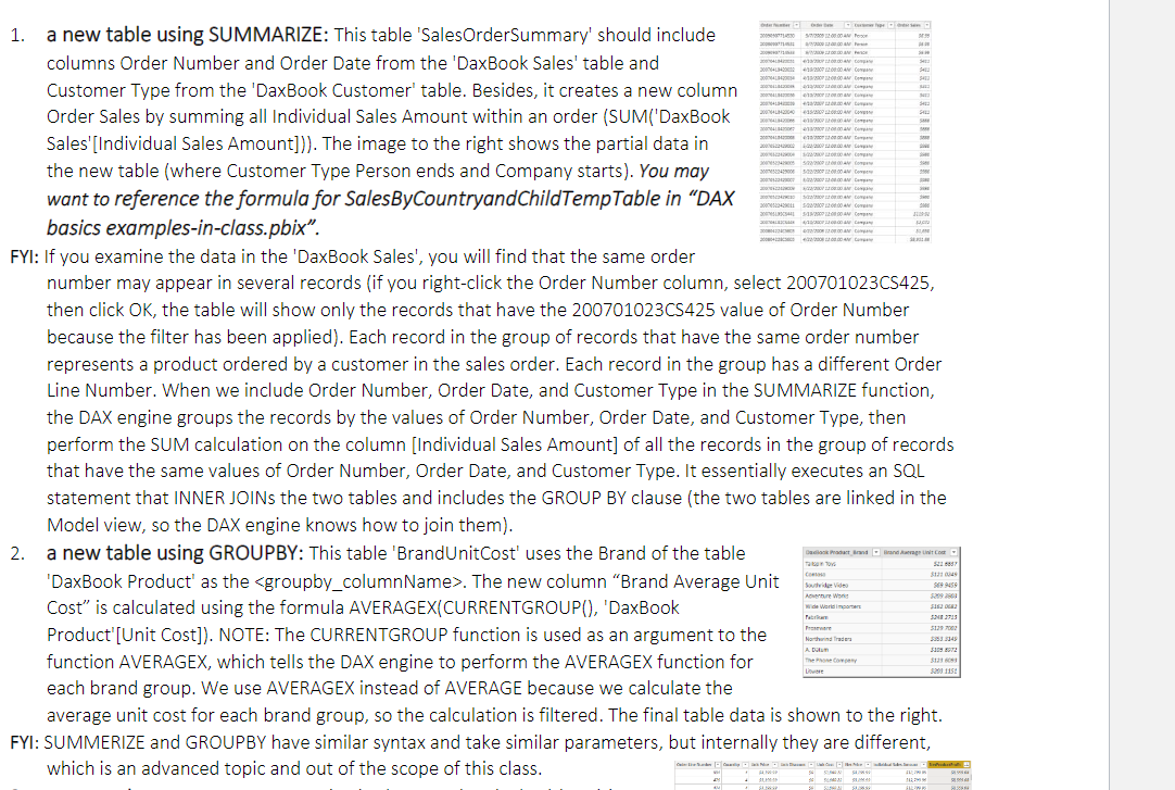 1 A New Table Using Summarize This Table Salesordersummary Should Include Columns Order Number And Order Date From T 1