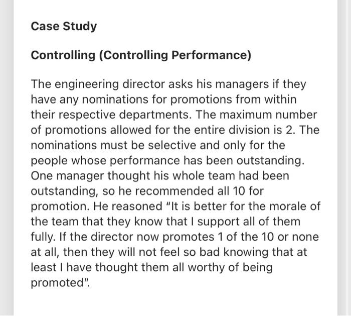 Case Study Controlling Controlling Performance The Engineering Director Asks His Managers If They Have Any Nominations 1