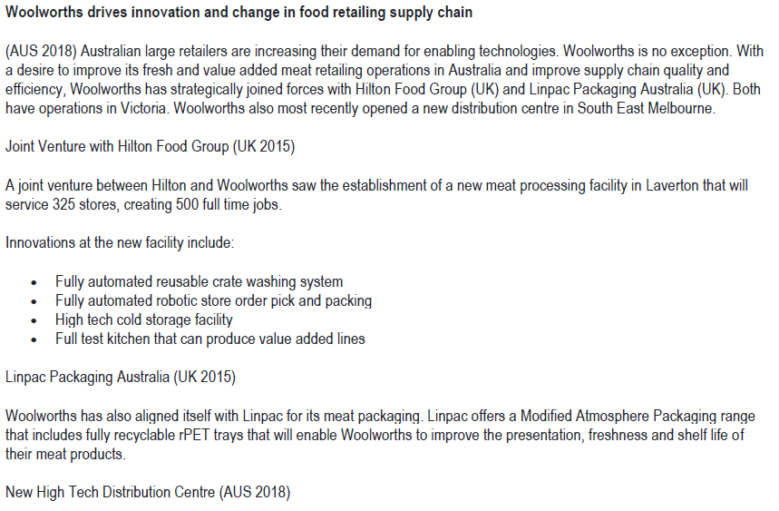 Woolworths Drives Innovation And Change In Food Retailing Supply Chain Aus 2018 Australian Large Retailers Are Increas 1