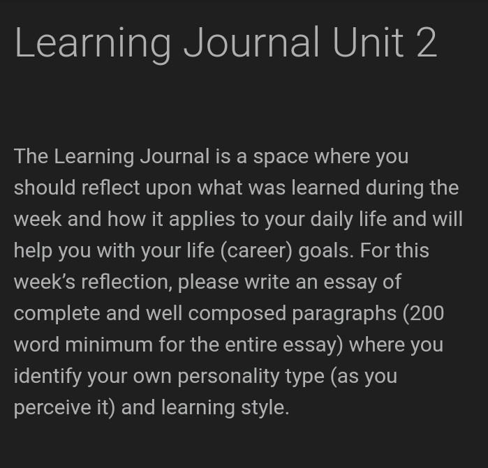 Learning Journal Unit 2 The Learning Journal Is A Space Where You Should Reflect Upon What Was Learned During The Week A 1