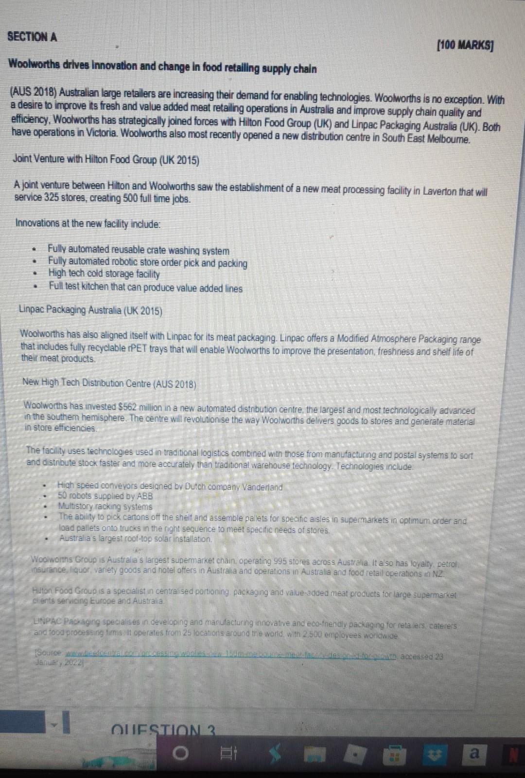 Section A Woolworths Drives Innovation And Change In Food Retailing Supply Chain Aus 2018 Australian Large Retailers A 1
