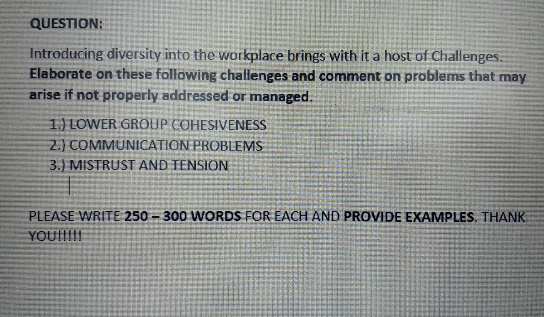 Question Introducing Diversity Into The Workplace Brings With It A Host Of Challenges Elaborate On These Following Cha 1