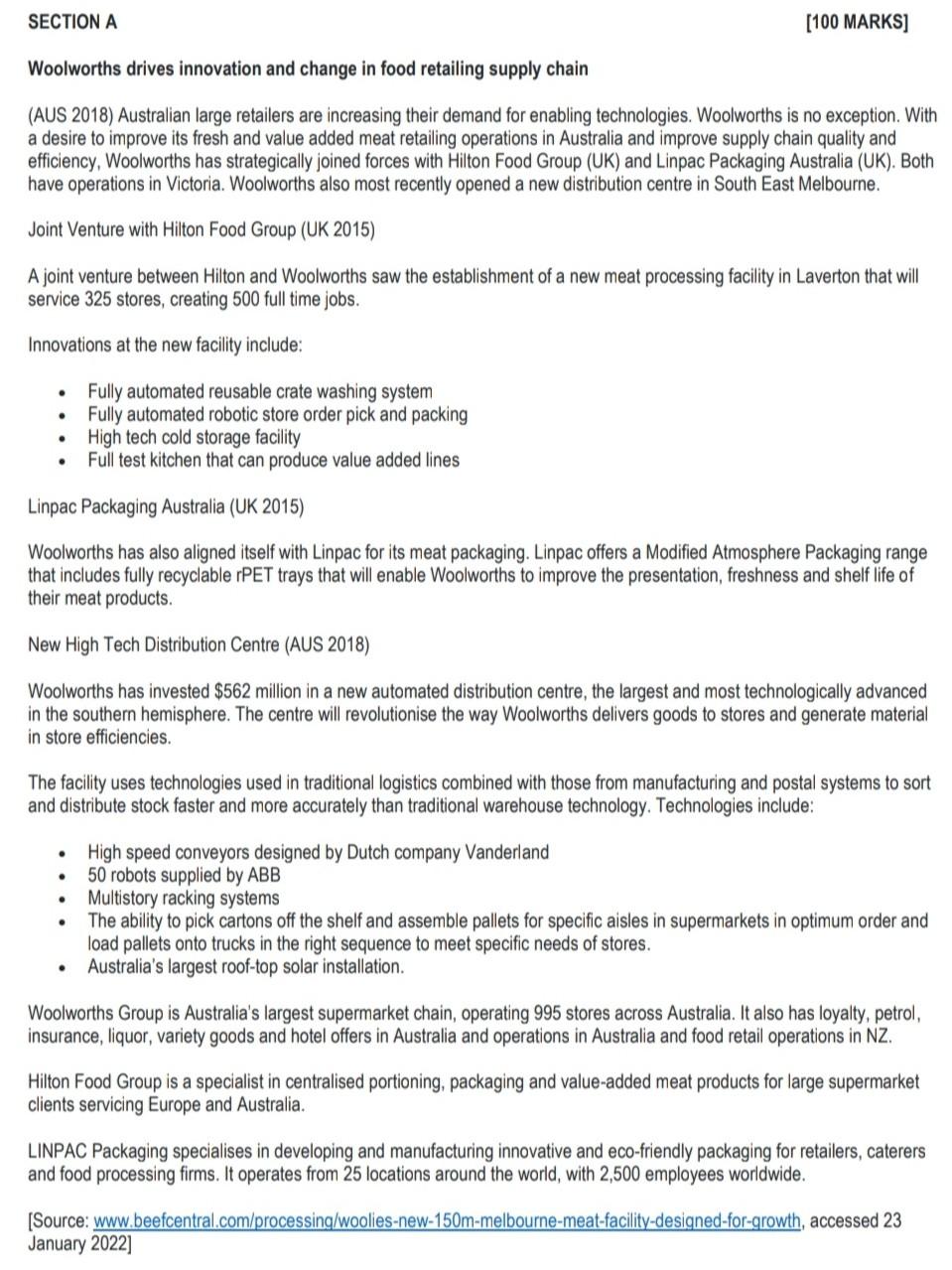 Question 2 20 Marks Discuss The Information Technology Systems Or Innovations That Woolworths May Use To Aid In Supply 2
