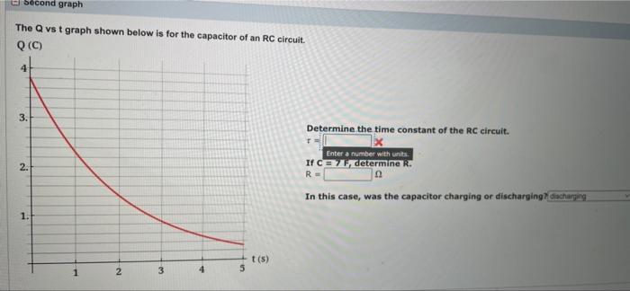 Second Graph The Q Vs T Graph Shown Below Is For The Capacitor Of An Rc Circuit Q C 4 3 2 1 1 2 3 T S Determine T 1