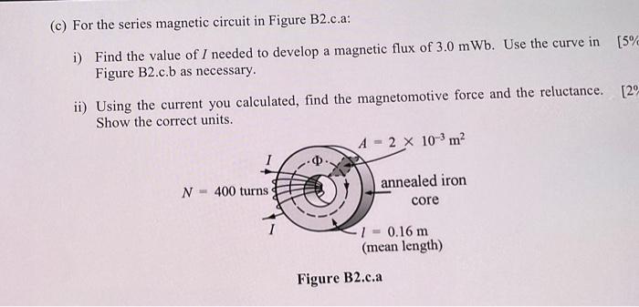 C For The Series Magnetic Circuit In Figure B2 C A I Find The Value Of I Needed To Develop A Magnetic Flux Of 3 0 Mw 1
