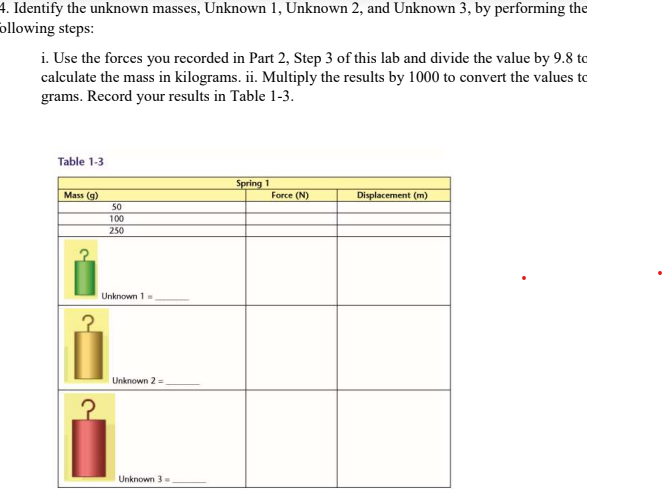 4 Identify The Unknown Masses Unknown 1 Unknown 2 And Unknown 3 By Performing The Ollowing Steps I Use The Forces 1