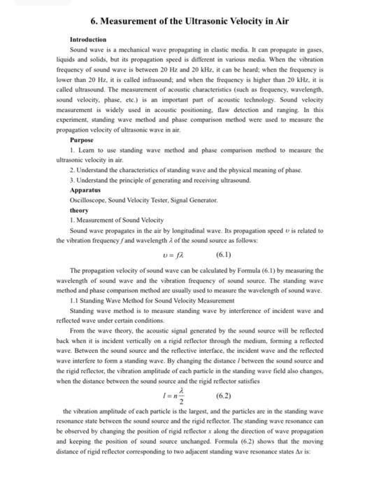 6 Measurement Of The Ultrasonic Velocity In Air Introduction Sound Wave Is A Mechanical Wave Propagating In Elastic Med 1