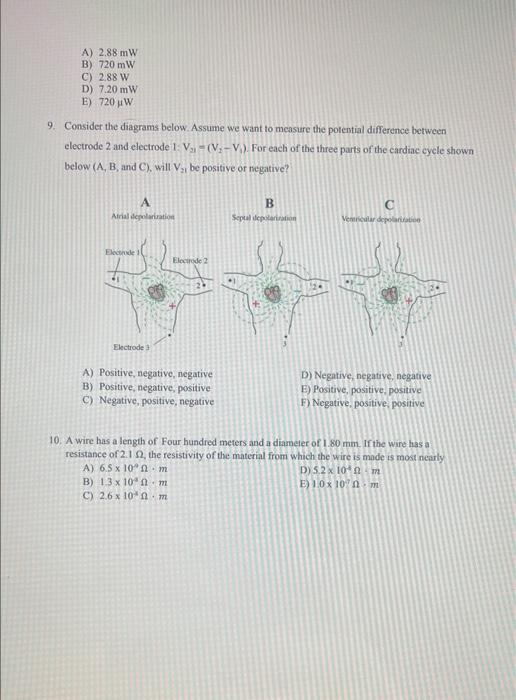 A 2 88 Mw B 720 Mw C 2 88 W D 7 20 Mw E 720 Uw 9 Consider The Diagrams Below Assume We Want To Measure The Potent 1
