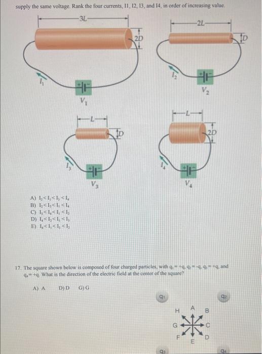 Supply The Same Voltage Rank The Four Currents 11 12 13 And 14 In Order Of Increasing Value 3l A I 1 B L 1