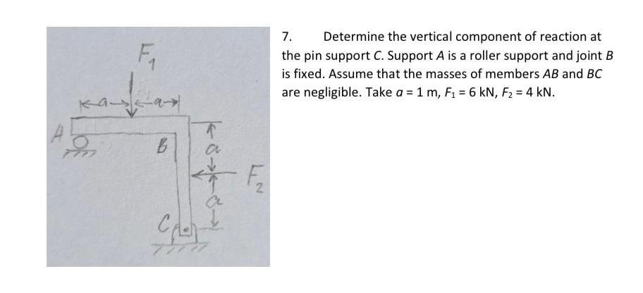 Kay F La B Ca F 7 Determine The Vertical Component Of Reaction At The Pin Support C Support A Is A Roller Support An 1