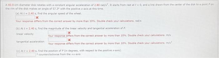 A 40 0 Cm Diameter Disk Rotates With A Constant Angular Acceleration Of 2 80 Rad S It Starts From Rest At T 0 And A L 1