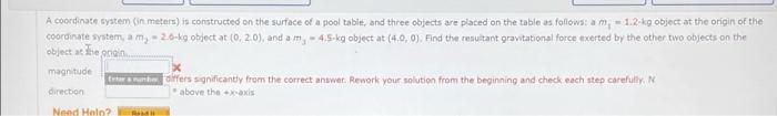 A Coordinate System In Meters Is Constructed On The Surface Of A Pool Table And Three Objects Are Placed On The Table 1