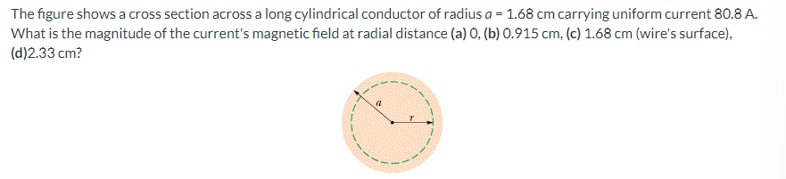 The Figure Shows A Cross Section Across A Long Cylindrical Conductor Of Radius A 1 68 Cm Carrying Uniform Current 80 8 1