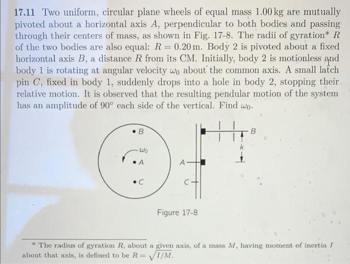 17 11 Two Uniform Circular Plane Wheels Of Equal Mass 1 00 Kg Are Mutually Pivoted About A Horizontal Axis A Perpendic 1