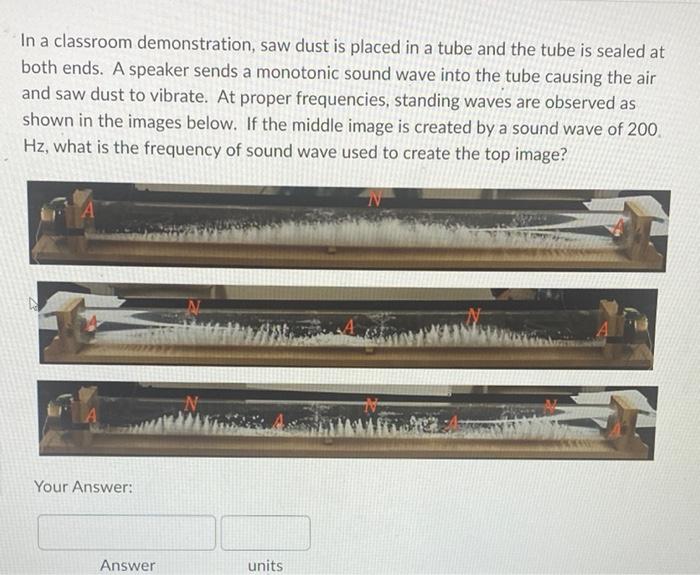 In A Classroom Demonstration Saw Dust Is Placed In A Tube And The Tube Is Sealed At Both Ends A Speaker Sends A Monoto 1