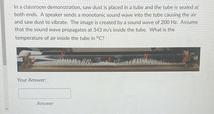 In A Classroom Demonstration Saw Dust Is Placed In A Tube And The Tube Is Sealed At Both Ends A Speaker Sends A Monoto 4
