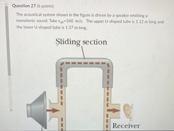 Question 27 6 Points The Acoustical System Shown In The Figure Is Driven By A Speaker Emitting A Monotonic Sound Take 1