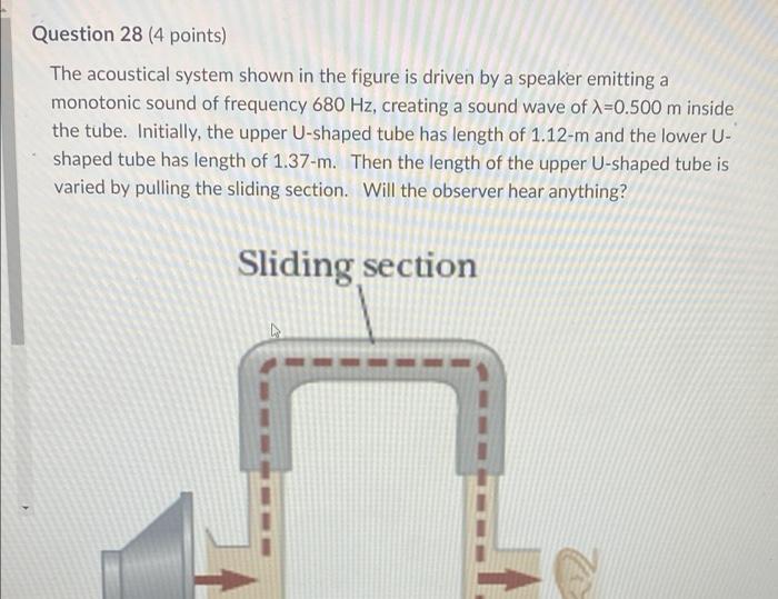 Question 28 4 Points The Acoustical System Shown In The Figure Is Driven By A Speaker Emitting A Monotonic Sound Of Fr 1