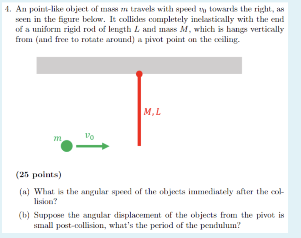 4 An Point Like Object Of Mass M Travels With Speed Vo Towards The Right As Seen In The Figure Below It Collides Comp 1