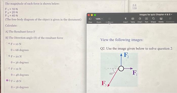 The Magnitude Of Each Force Is Shown Below F 10 N F 20 N F 3 40 N The Free Body Diagram Of The Object Is Given 1