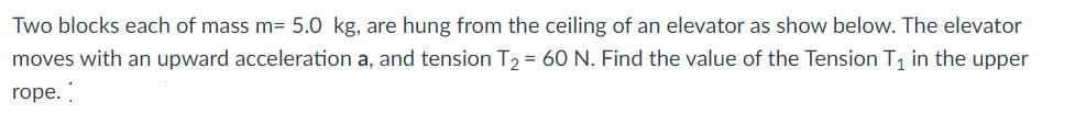 Two Blocks Each Of Mass M 5 0 Kg Are Hung From The Ceiling Of An Elevator As Show Below The Elevator Moves With An Up 1