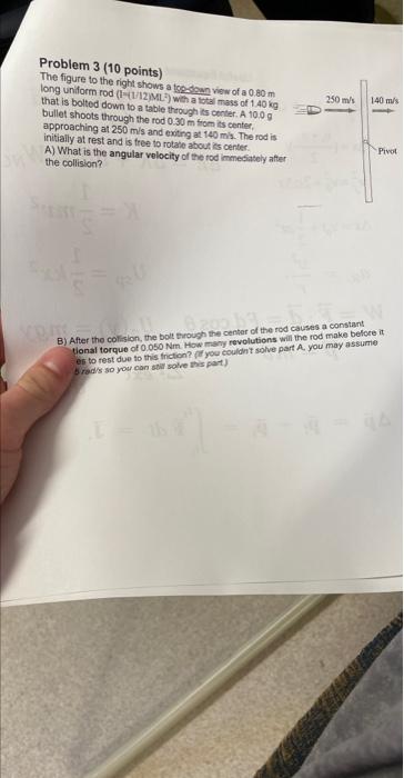 Problem 3 10 Points The Figure To The Right Shows A Top Down View Of A 0 80 M Long Uniform Rod 11 12 Ml With A Total 1