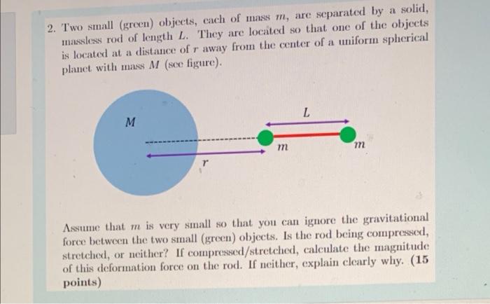 2 Two Small Green Objects Each Of Mass M Are Separated By A Solid Massless Rod Of Length L They Are Located So Th 1