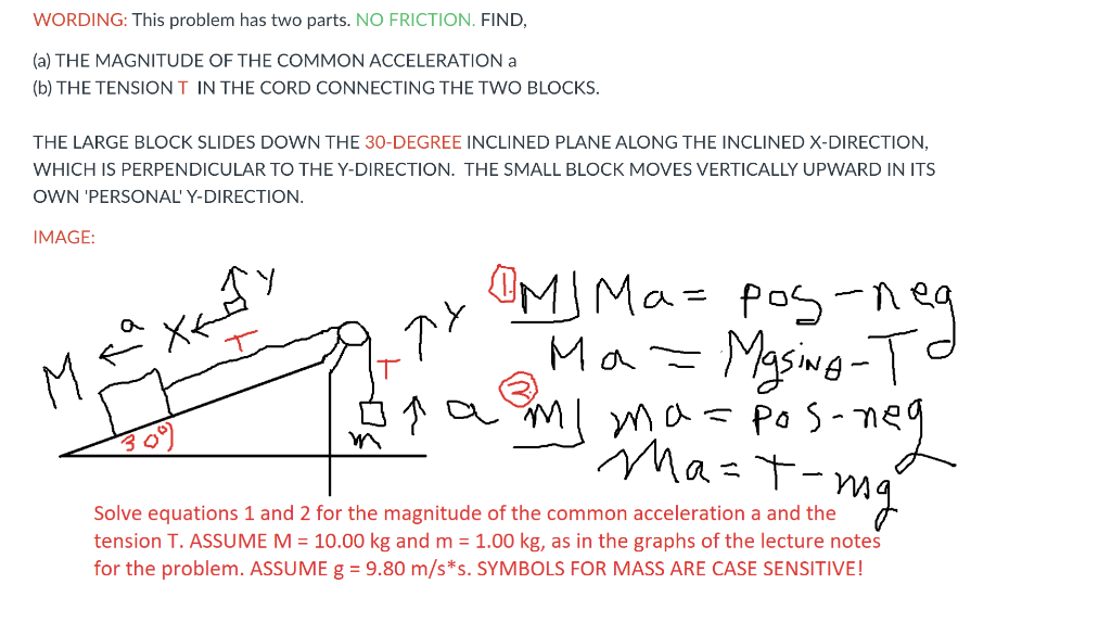 Wording This Problem Has Two Parts No Friction Find A The Magnitude Of The Common Acceleration A B The Tension T 1