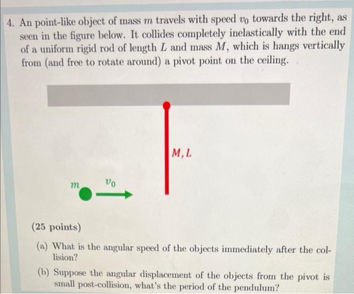 4 An Point Like Object Of Mass M Travels With Speed Vo Towards The Right As Seen In The Figure Below It Collides Comp 1