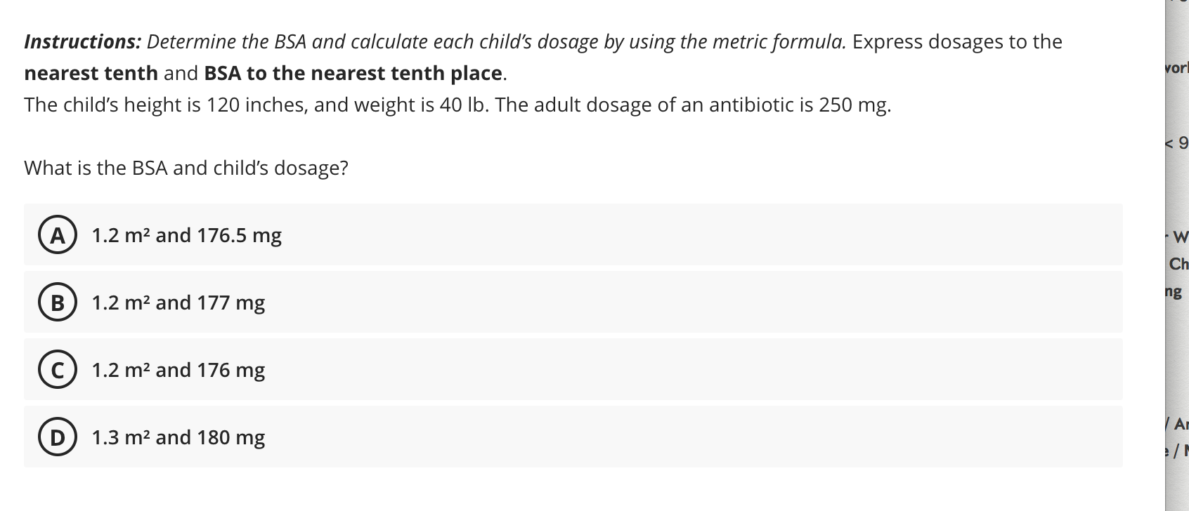 Instructions Determine The Bsa And Calculate Each Child S Dosage By Using The Metric Formula Express Dosages To The Ne 1