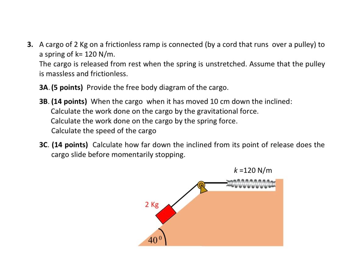 3 A Cargo Of 2 Kg On A Frictionless Ramp Is Connected By A Cord That Runs Over A Pulley To A Spring Of K 120 N M Th 1