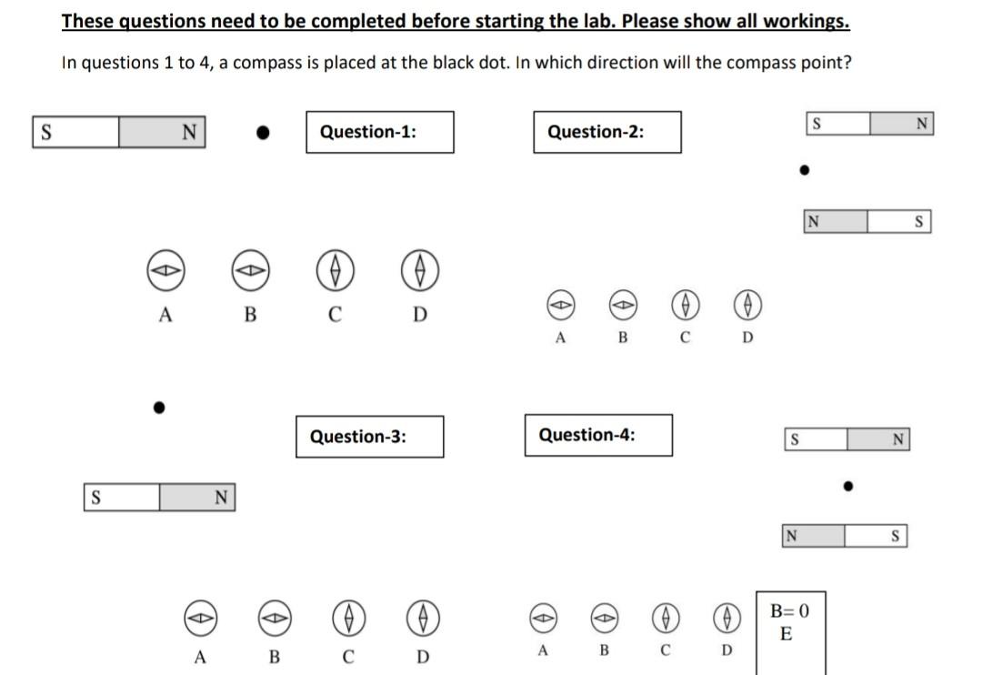 S These Questions Need To Be Completed Before Starting The Lab Please Show All Workings In Questions 1 To 4 A Compass 1