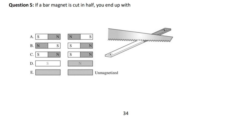 Question 5 If A Bar Magnet Is Cut In Half You End Up With A S B N C S D E S S N N S S N N N Unmagnetized 34 1