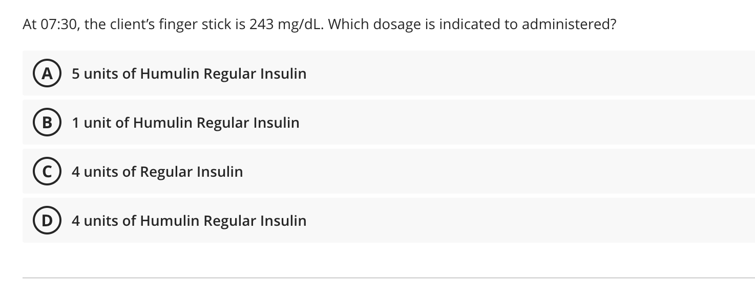 Instructions Using The Insulin Sliding Scale Answer Question Below A Client Has A Sliding Scale For Insulin Dosages T 2