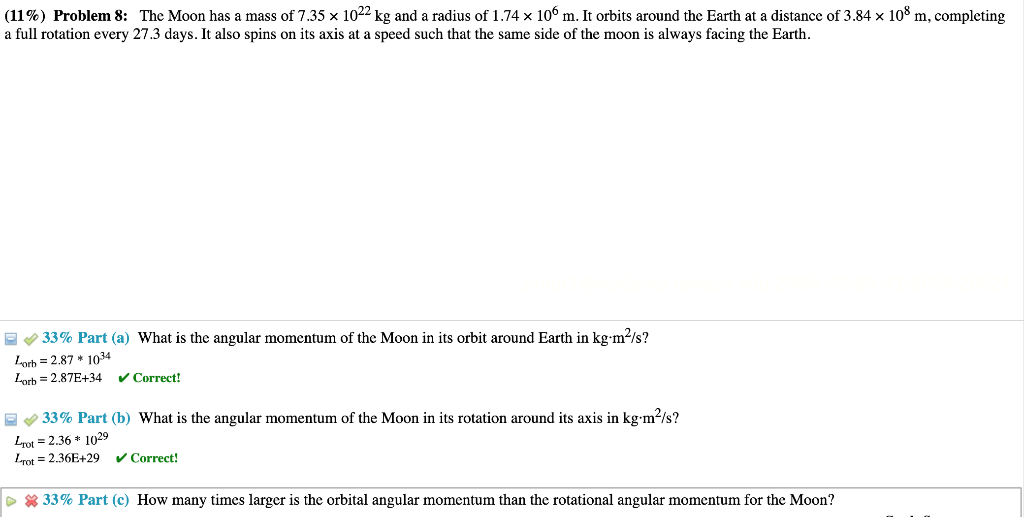 11 Problem 8 The Moon Has A Mass Of 7 35 1022 Kg And A Radius Of 1 74 106 M It Orbits Around The Earth At A Dis 1