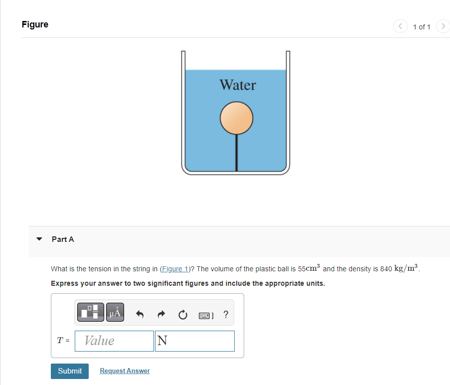 Figure Part A T Value What Is The Tension In The String In Figure 1 The Volume Of The Plastic Ball Is 55cm And The 1