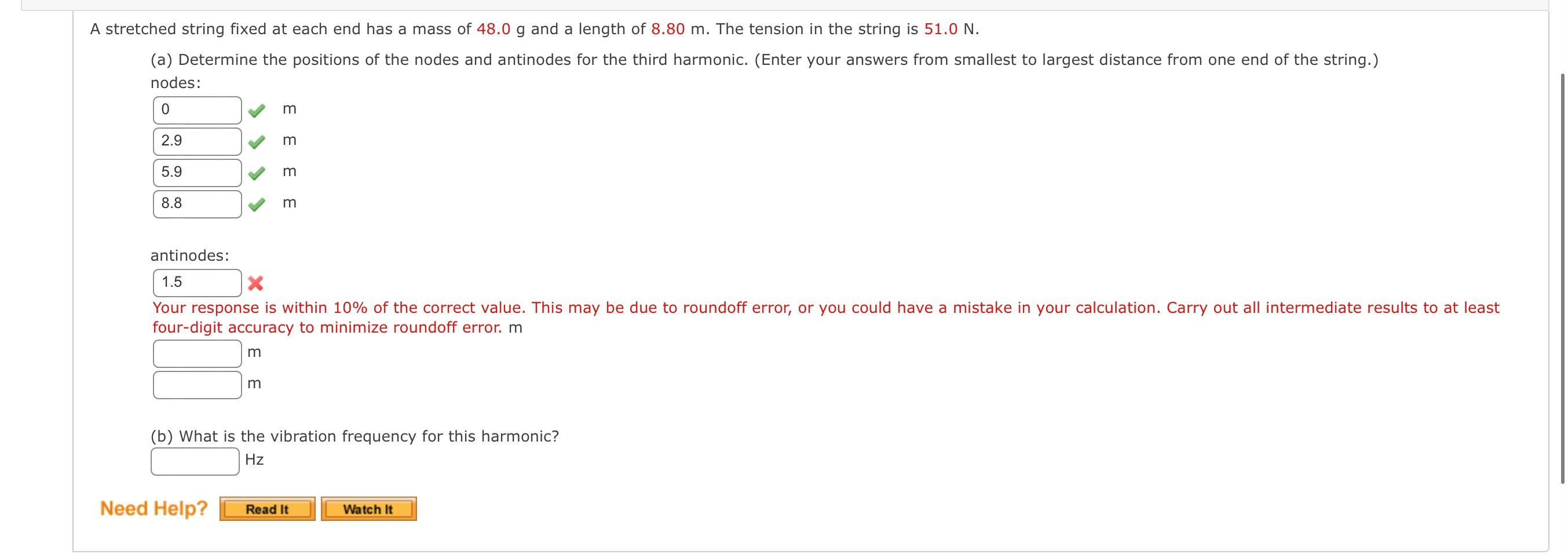 A Stretched String Fixed At Each End Has A Mass Of 48 0 G And A Length Of 8 80 M The Tension In The String Is 51 0 N 1