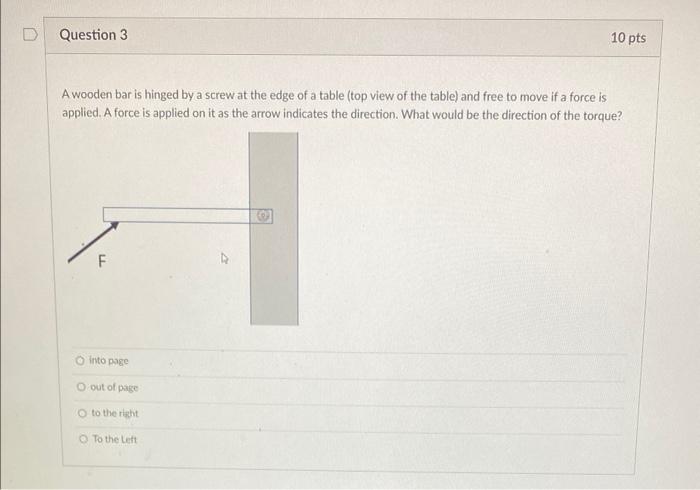 Question 3 A Wooden Bar Is Hinged By A Screw At The Edge Of A Table Top View Of The Table And Free To Move If A Force 1