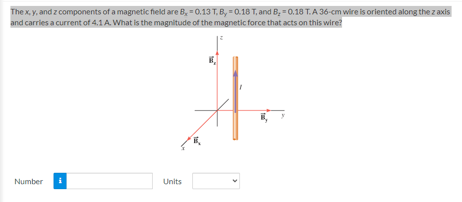 The X Y And Z Components Of A Magnetic Field Are Bx 0 13 T By 0 18 T And Bz 0 18 T A 36 Cm Wire Is Oriented A 1