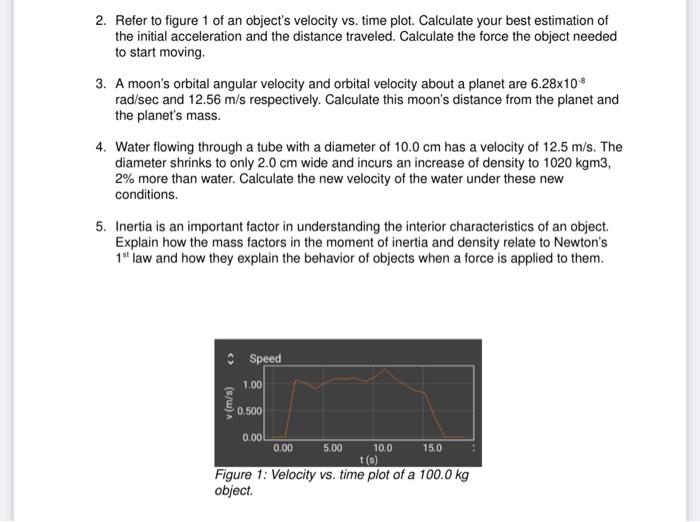 2 Refer To Figure 1 Of An Object S Velocity Vs Time Plot Calculate Your Best Estimation Of The Initial Acceleration A 1