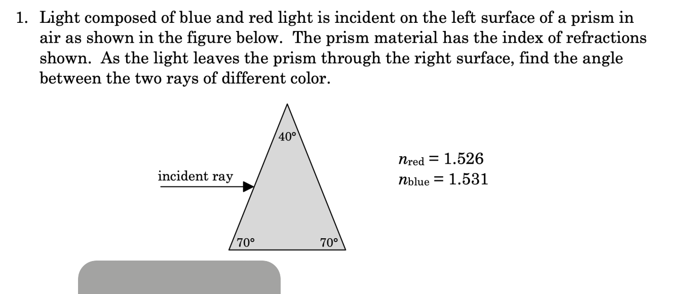 1 Light Composed Of Blue And Red Light Is Incident On The Left Surface Of A Prism In Air As Shown In The Figure Below 1